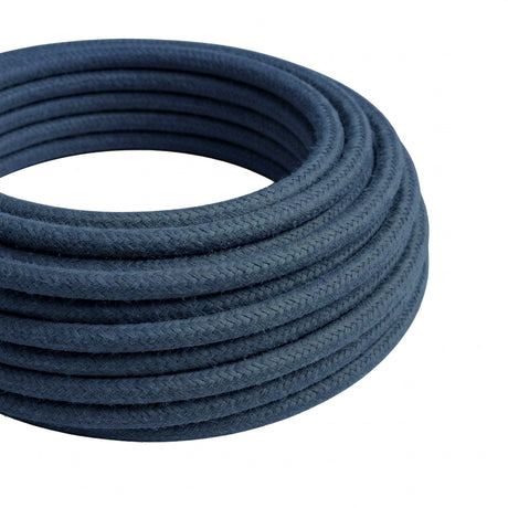 Round cotton fabric cable – Stone grey, close-up of the coil