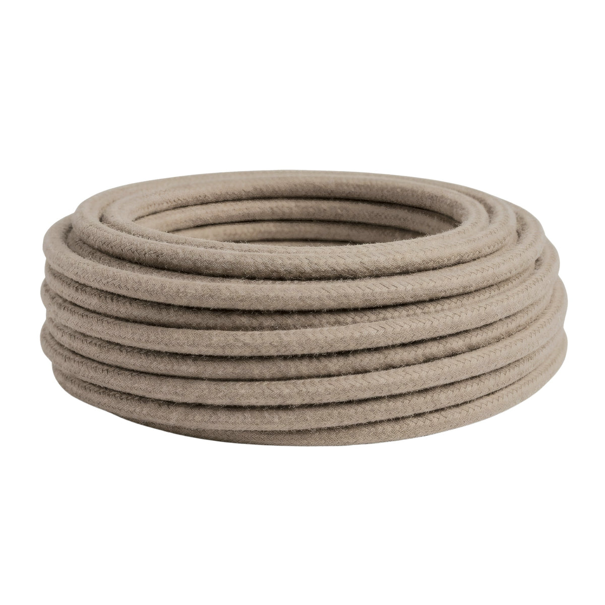 Round cotton fabric cable – Dove grey, side view of the coil
