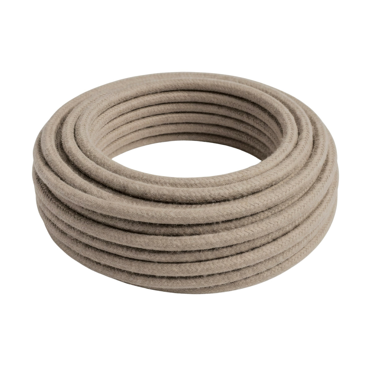 Round cotton fabric cable – Dove grey, three-quarter view of the coil