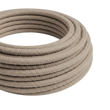 Round cotton fabric cable – Dove grey, close-up of the coil