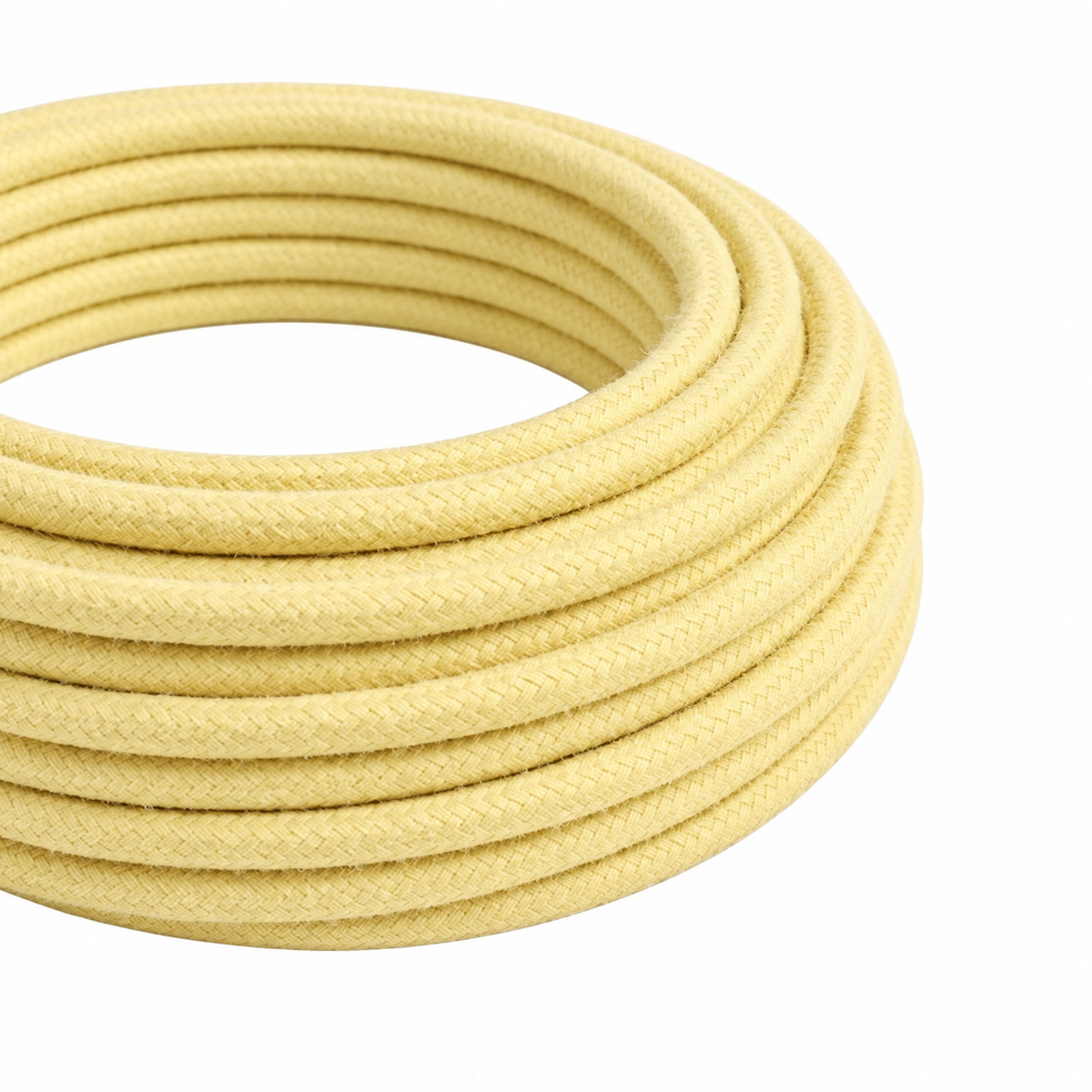 Round textile electric cable, pastel yellow cotton — view 1