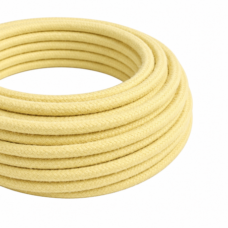 Round textile electric cable, pastel yellow cotton — view 1