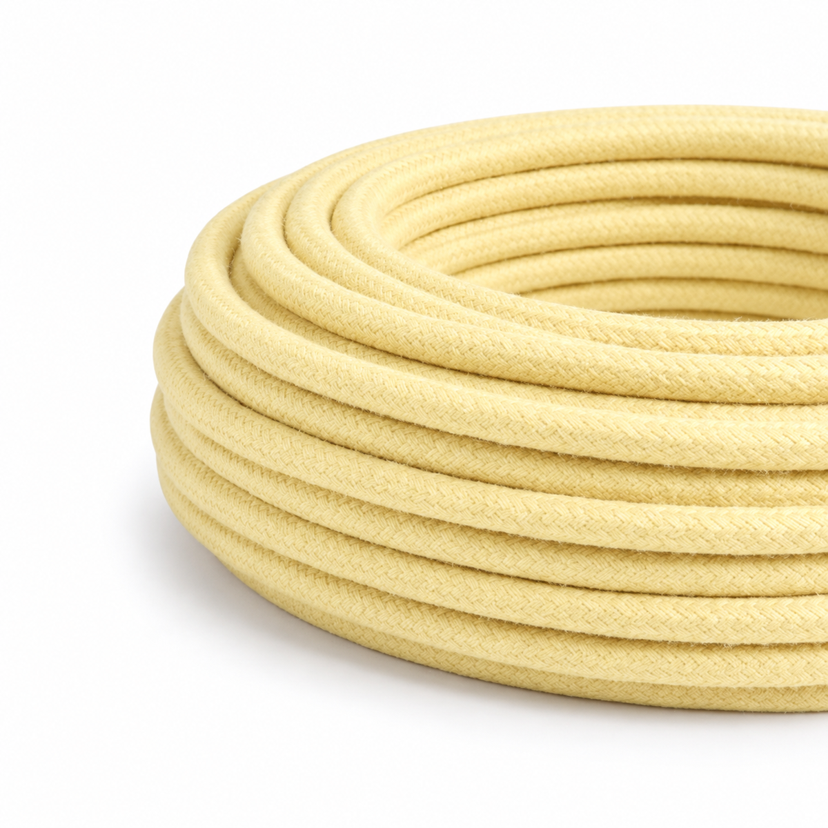 Round textile electric cable, pastel yellow cotton — view 3