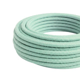 Round cotton fabric cable – Mint milk, three-quarter view of the coil