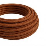 Round cotton fabric cable – Cinnamon brown, close-up of the coil