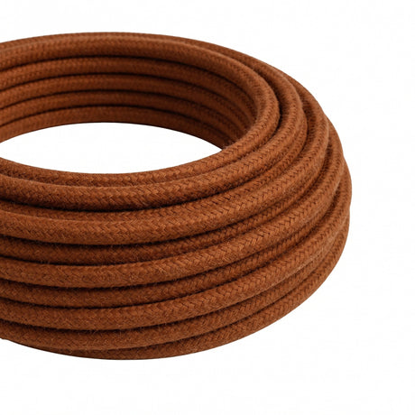 Round cotton fabric cable – Cinnamon brown, close-up of the coil