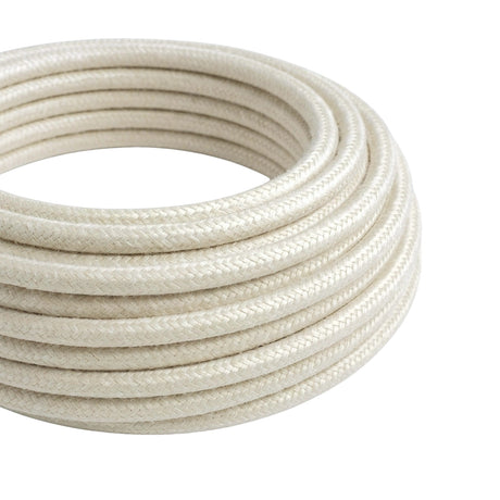 Round silk-effect fabric cable – Pearl white
