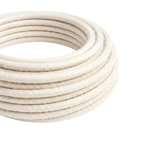 Round natural linen fabric cable – White