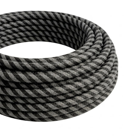 Striped silk-effect fabric cable – Graphite & charcoal black