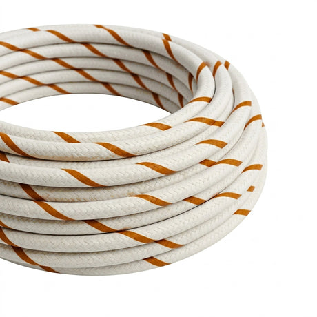 Round striped silk-effect fabric cable – Beer foam