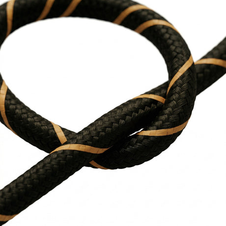 Round striped silk-effect fabric cable – Black & gold