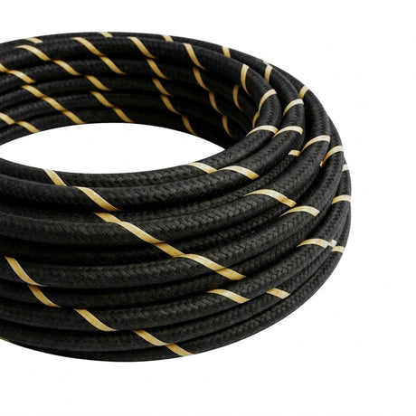 Round striped silk-effect fabric cable – Black & gold