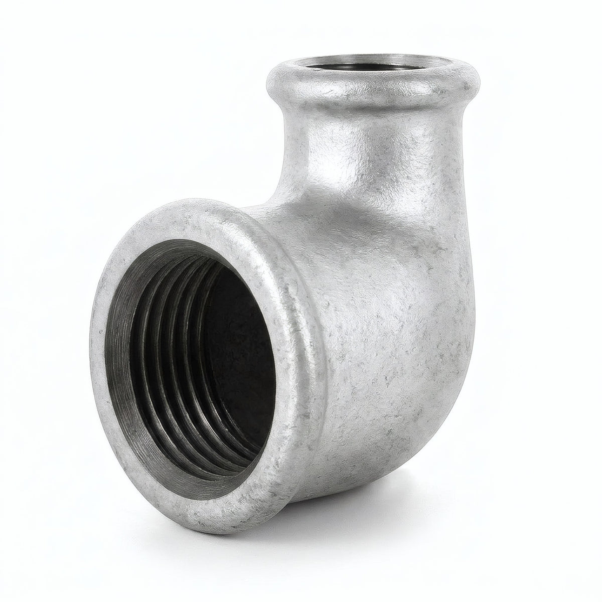 Reducing 90° elbow F/F in galvanised cast iron - product photo on white background 6