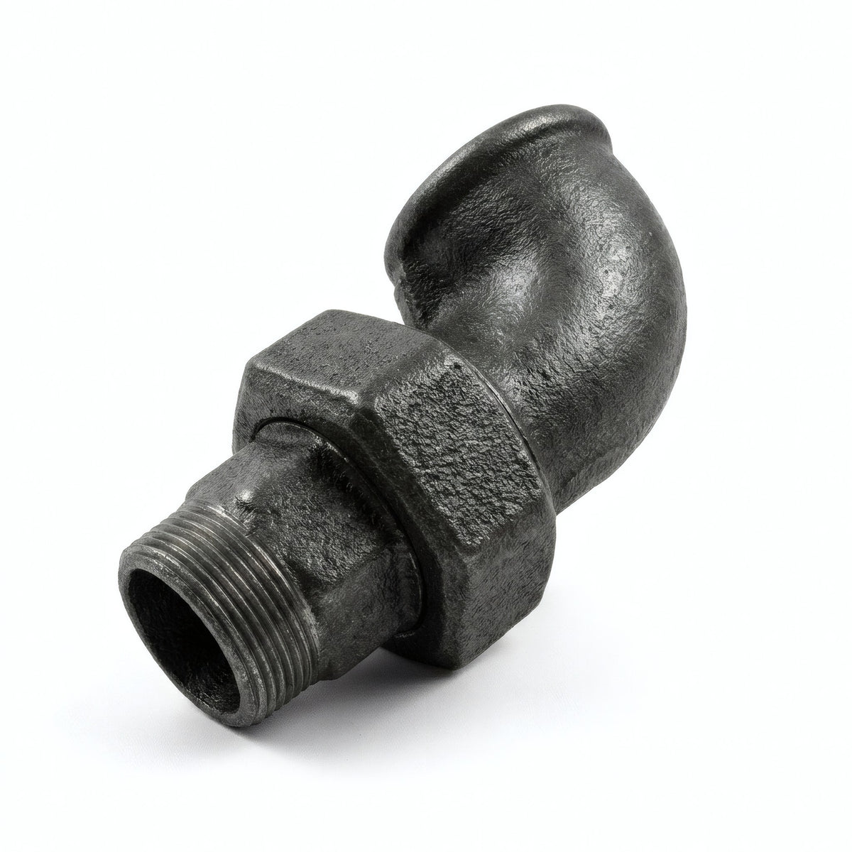 Union elbow M/F in black cast iron - product photo on white background 4