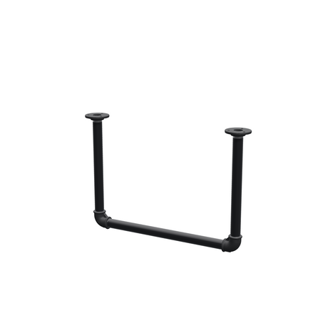 Ceiling-hung clothes rail in matte black painted steel pipe, Ø 27 mm — width 46 cm, ceiling drop 32 cm, three-quarter view on a white background