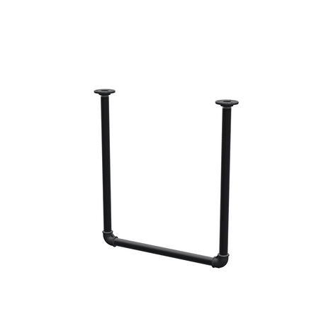 Ceiling-hung clothes rail in matte black painted steel pipe, Ø 27 mm — width 46 cm, ceiling drop 52 cm, three-quarter view on a white background