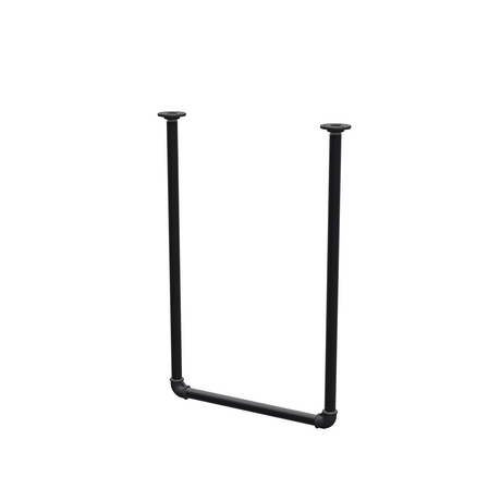 Ceiling-hung clothes rail in matte black painted steel pipe, Ø 27 mm — width 46 cm, ceiling drop 72 cm, three-quarter view on a white background