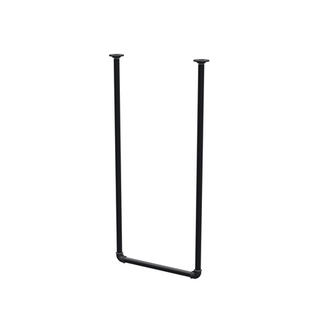 Ceiling-hung clothes rail in matte black painted steel pipe, Ø 27 mm — width 46 cm, ceiling drop 102 cm, three-quarter view on a white background
