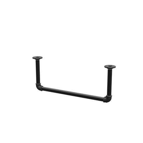 Ceiling-hung clothes rail in matte black painted steel pipe, Ø 27 mm — width 56 cm, ceiling drop 22 cm, three-quarter view on a white background