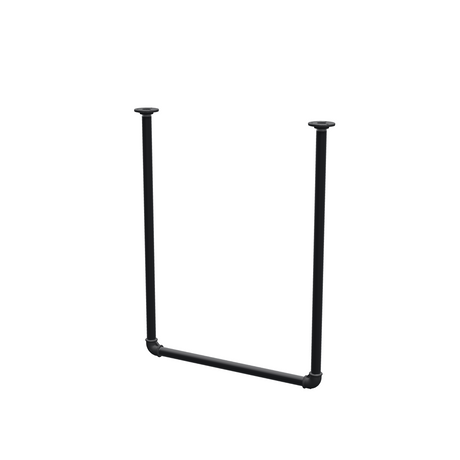 Ceiling-hung clothes rail in matte black painted steel pipe, Ø 27 mm — width 56 cm, ceiling drop 72 cm, three-quarter view on a white background