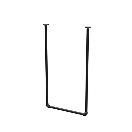 Ceiling-hung clothes rail in matte black painted steel pipe, Ø 27 mm — width 56 cm, ceiling drop 102 cm, three-quarter view on a white background