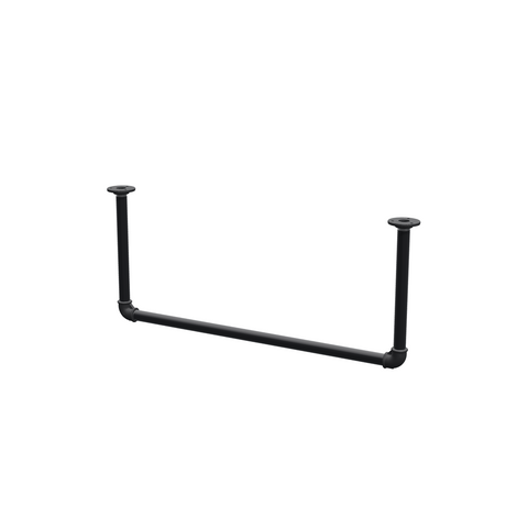 Ceiling-hung clothes rail in matte black painted steel pipe, Ø 27 mm — width 76 cm, ceiling drop 32 cm, three-quarter view on a white background