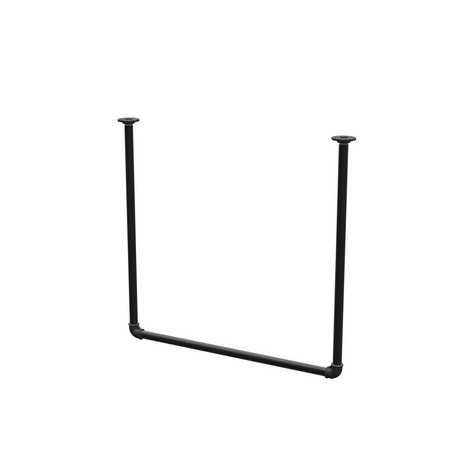 Ceiling-hung clothes rail in matte black painted steel pipe, Ø 27 mm — width 76 cm, ceiling drop 72 cm, three-quarter view on a white background