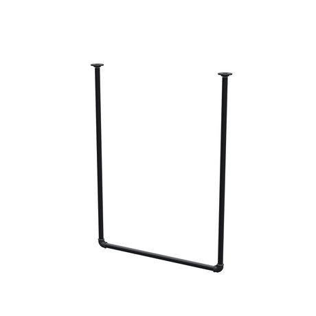 Ceiling-hung clothes rail in matte black painted steel pipe, Ø 27 mm — width 76 cm, ceiling drop 102 cm, three-quarter view on a white background