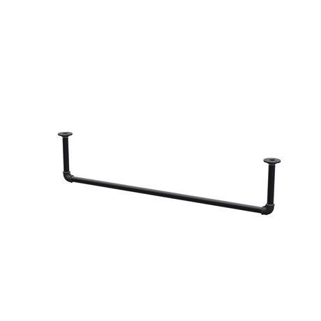 Ceiling-hung clothes rail in matte black painted steel pipe, Ø 27 mm — width 106 cm, ceiling drop 22 cm, three-quarter view on a white background