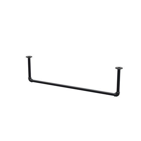Ceiling-hung clothes rail in matte black painted steel pipe, Ø 27 mm — width 106 cm, ceiling drop 27 cm, three-quarter view on a white background