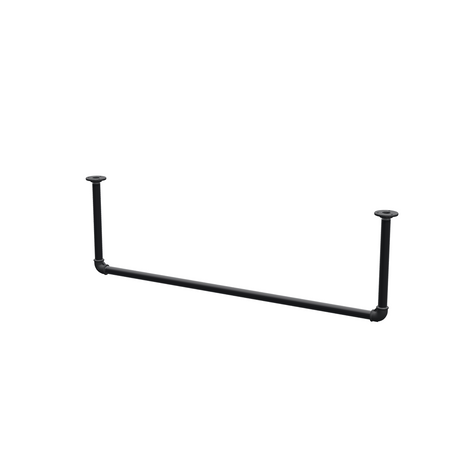 Ceiling-hung clothes rail in matte black painted steel pipe, Ø 27 mm — width 106 cm, ceiling drop 32 cm, three-quarter view on a white background