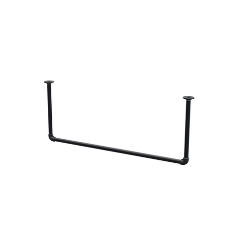Ceiling-hung clothes rail in matte black painted steel pipe, Ø 27 mm — width 106 cm, ceiling drop 42 cm, three-quarter view on a white background