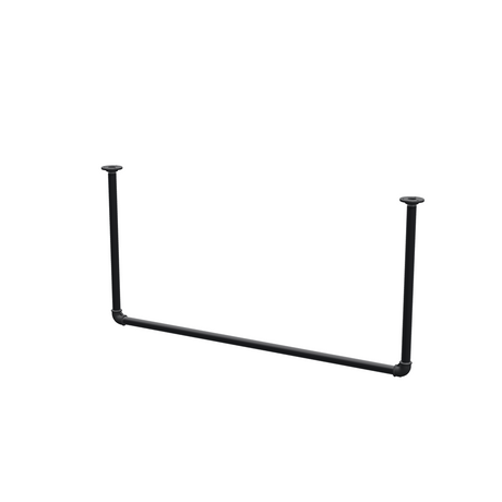 Ceiling-hung clothes rail in matte black painted steel pipe, Ø 27 mm — width 106 cm, ceiling drop 52 cm, three-quarter view on a white background
