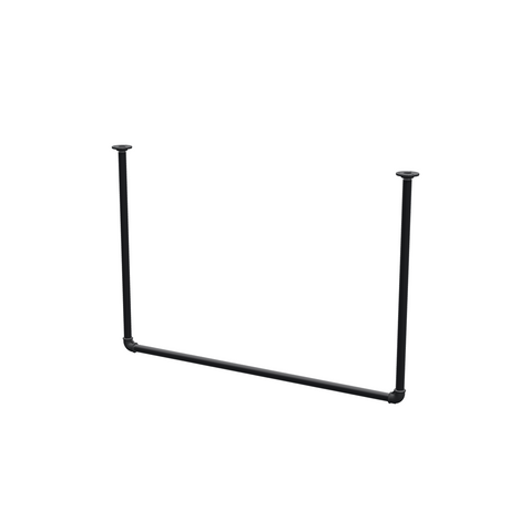 Ceiling-hung clothes rail in matte black painted steel pipe, Ø 27 mm — width 106 cm, ceiling drop 72 cm, three-quarter view on a white background