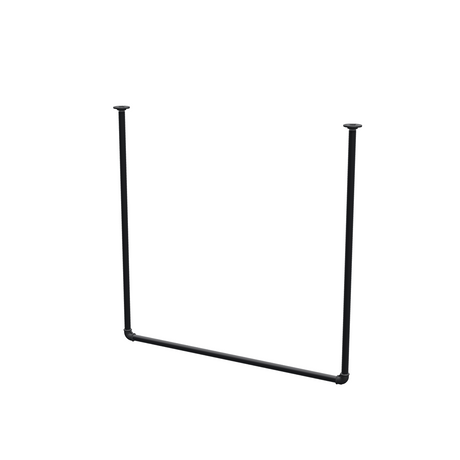 Ceiling-hung clothes rail in matte black painted steel pipe, Ø 27 mm — width 106 cm, ceiling drop 102 cm, three-quarter view on a white background
