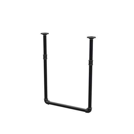 Ceiling-hung clothes rail in matte black painted steel pipe, Ø 27 mm — width 46 cm, ceiling drop 63 cm, three-quarter view on a white background
