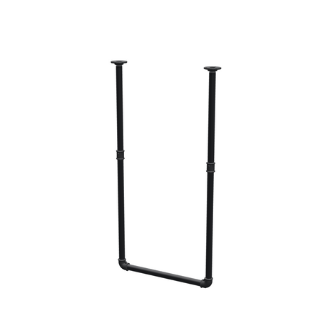 Ceiling-hung clothes rail in matte black painted steel pipe, Ø 27 mm — width 46 cm, ceiling drop 93 cm, three-quarter view on a white background