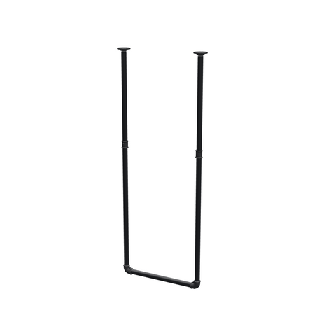 Ceiling-hung clothes rail in matte black painted steel pipe, Ø 27 mm — width 46 cm, ceiling drop 123 cm, three-quarter view on a white background