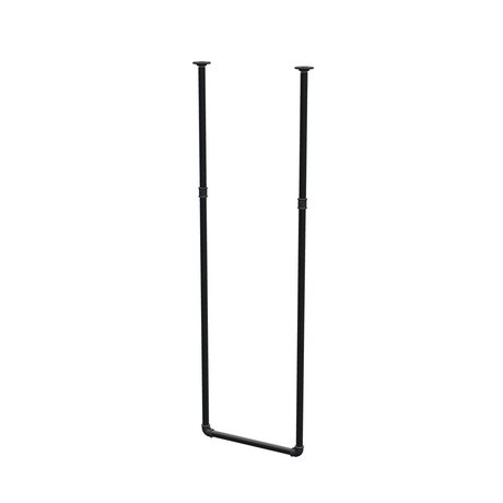 Ceiling-hung clothes rail in matte black painted steel pipe, Ø 27 mm — width 46 cm, ceiling drop 153 cm, three-quarter view on a white background