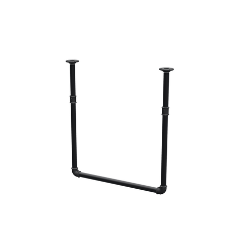 Ceiling-hung clothes rail in matte black painted steel pipe, Ø 27 mm — width 56 cm, ceiling drop 63 cm, three-quarter view on a white background