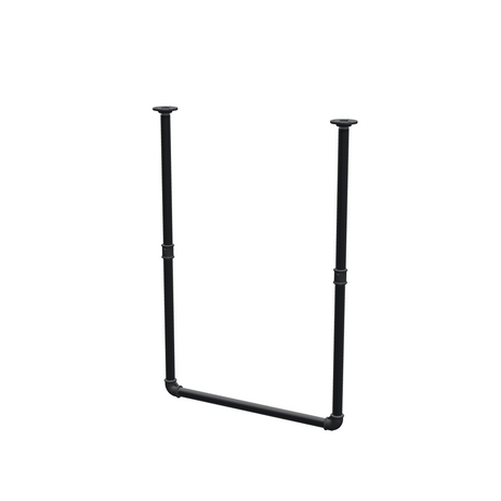 Ceiling-hung clothes rail in matte black painted steel pipe, Ø 27 mm — width 56 cm, ceiling drop 83 cm, three-quarter view on a white background