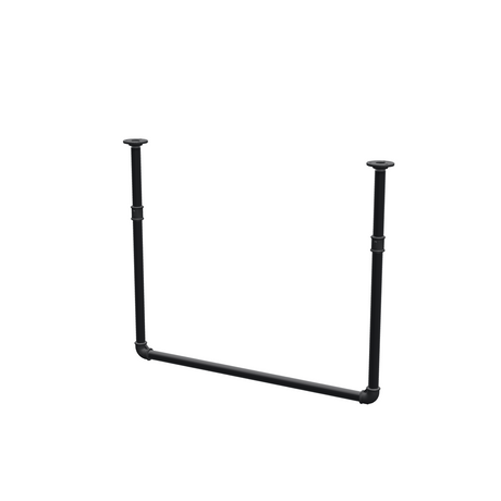 Ceiling-hung clothes rail in matte black painted steel pipe, Ø 27 mm — width 76 cm, ceiling drop 63 cm, three-quarter view on a white background