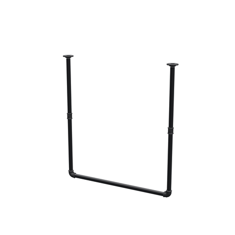 Ceiling-hung clothes rail in matte black painted steel pipe, Ø 27 mm — width 76 cm, ceiling drop 83 cm, three-quarter view on a white background
