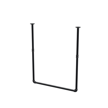 Ceiling-hung clothes rail in matte black painted steel pipe, Ø 27 mm — width 76 cm, ceiling drop 93 cm, three-quarter view on a white background
