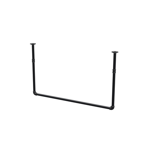 Ceiling-hung clothes rail in matte black painted steel pipe, Ø 27 mm — width 106 cm, ceiling drop 63 cm, three-quarter view on a white background