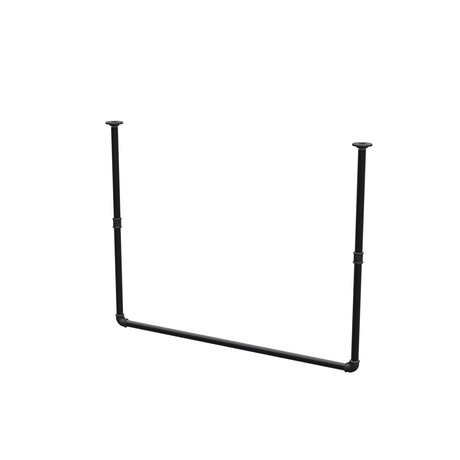 Ceiling-hung clothes rail in matte black painted steel pipe, Ø 27 mm — width 106 cm, ceiling drop 83 cm, three-quarter view on a white background