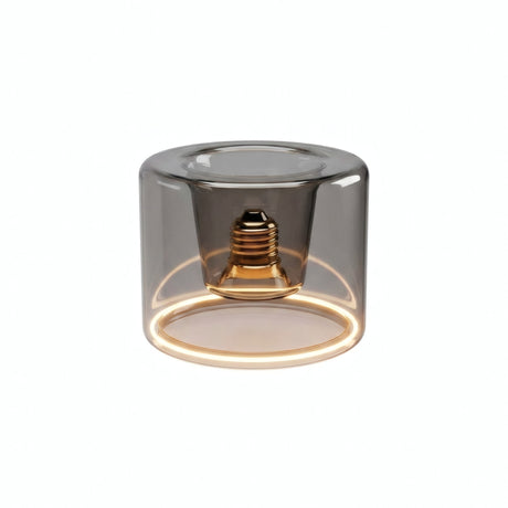 E27 LED donut bulb in smoked glass, Ø 120 mm, switched on, warm light ring, white background