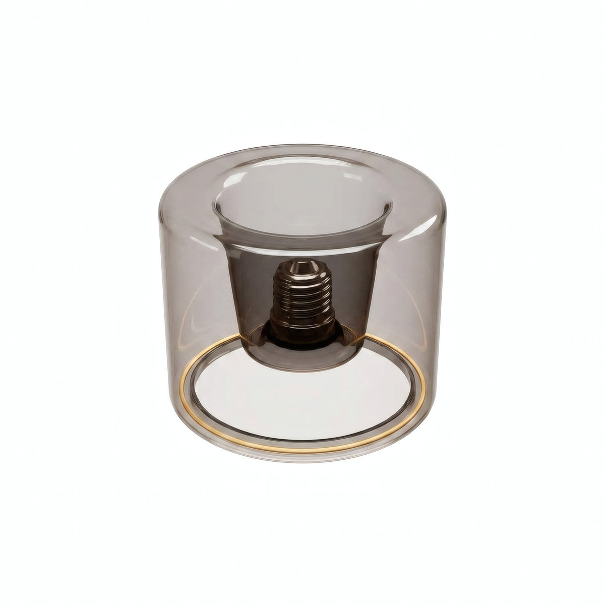 E27 LED donut bulb in smoked glass, Ø 120 mm, switched off, recessed E27 base visible, white background
