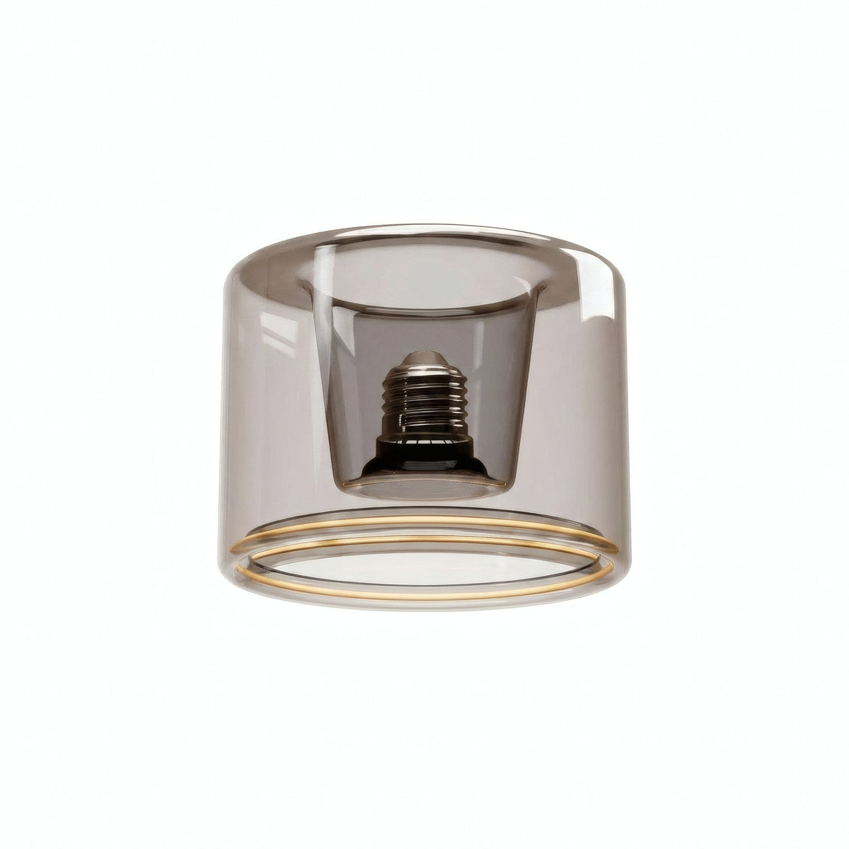 E27 LED donut bulb in smoked glass, Ø 120 mm, three-quarter view, white background