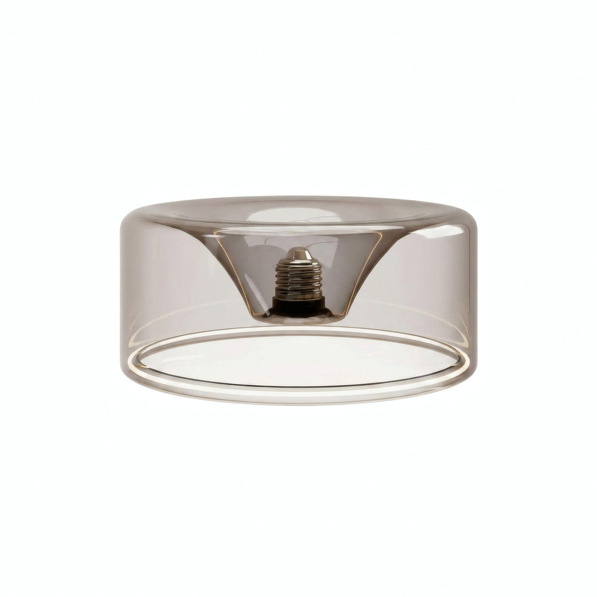 E27 LED donut bulb in smoked glass, Ø 195 mm, three-quarter view, white background